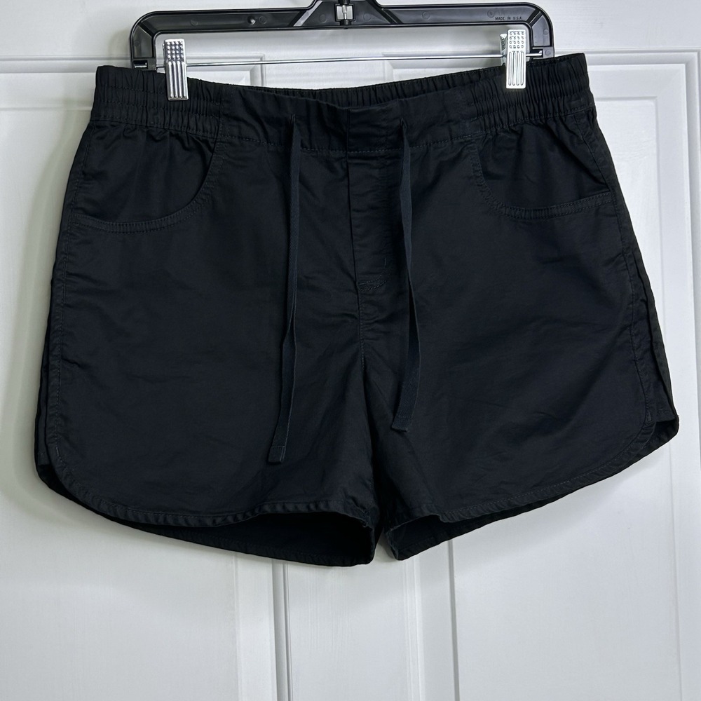 Eddie Bauer Pull On Shorts Womens 12 Elastic Waist Drawstring Black Pockets